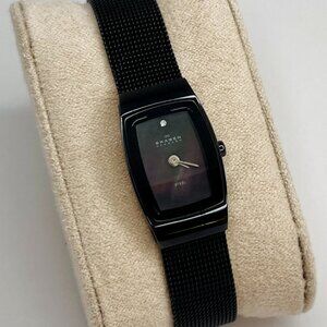 Skagen Black Stainless Steel Watch With micro diamond